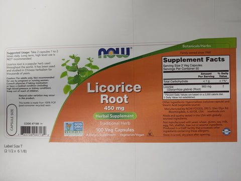 Licorice Root 450 mg 100 Veg Capsules